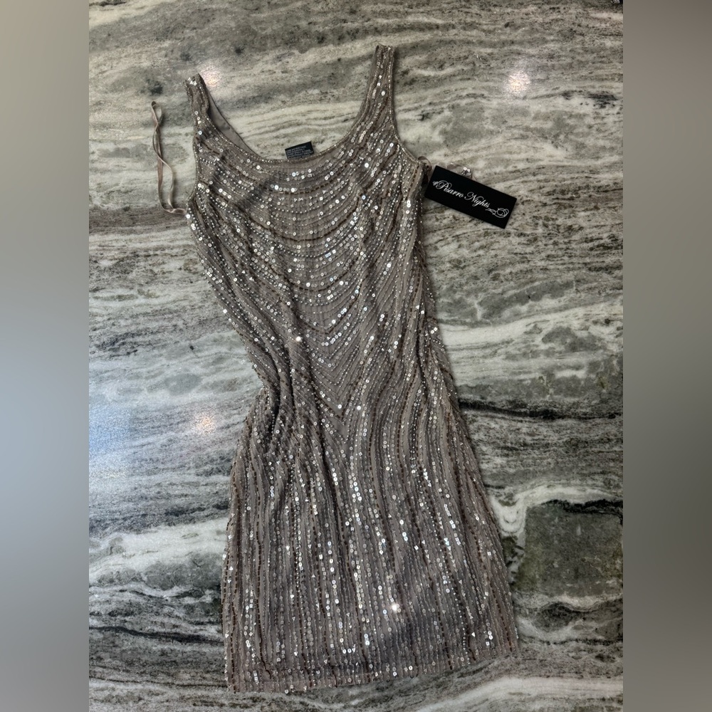 NWT Pisarro Nights Sparkling Mini Dress in Silver - Picture 2 of 6